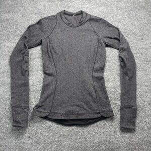Lululemon Herringbone Long Sleeve Running Top Grey Black SZ 2 Thumbholes Pocket